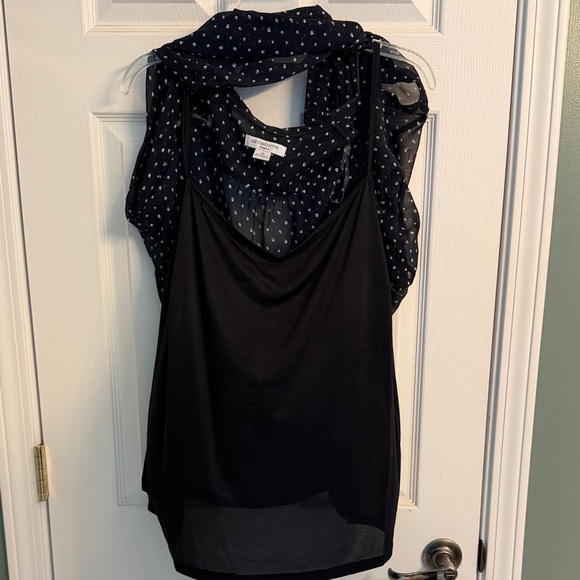 Liz Claiborne Navy Sheer V-Neck Blouse with White Dot Print - Picture 3 of 4